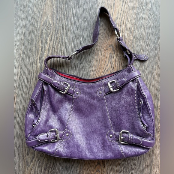 Maxx New York Signature Purple Shoulder Bag with Silver Buckle Accents - Picture 1 of 4